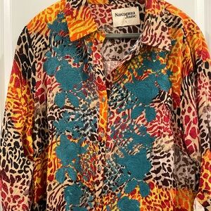 Savanna Jane Teal Floral & Multicolor Animal Print Button-Up